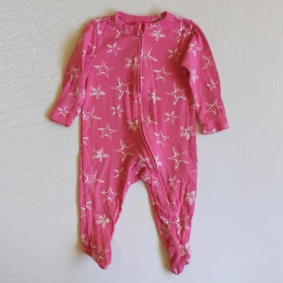 old navy pink starfish cotton zipper footie sleeper pajamas 3-6 months baby girl - Picture 1 of 6